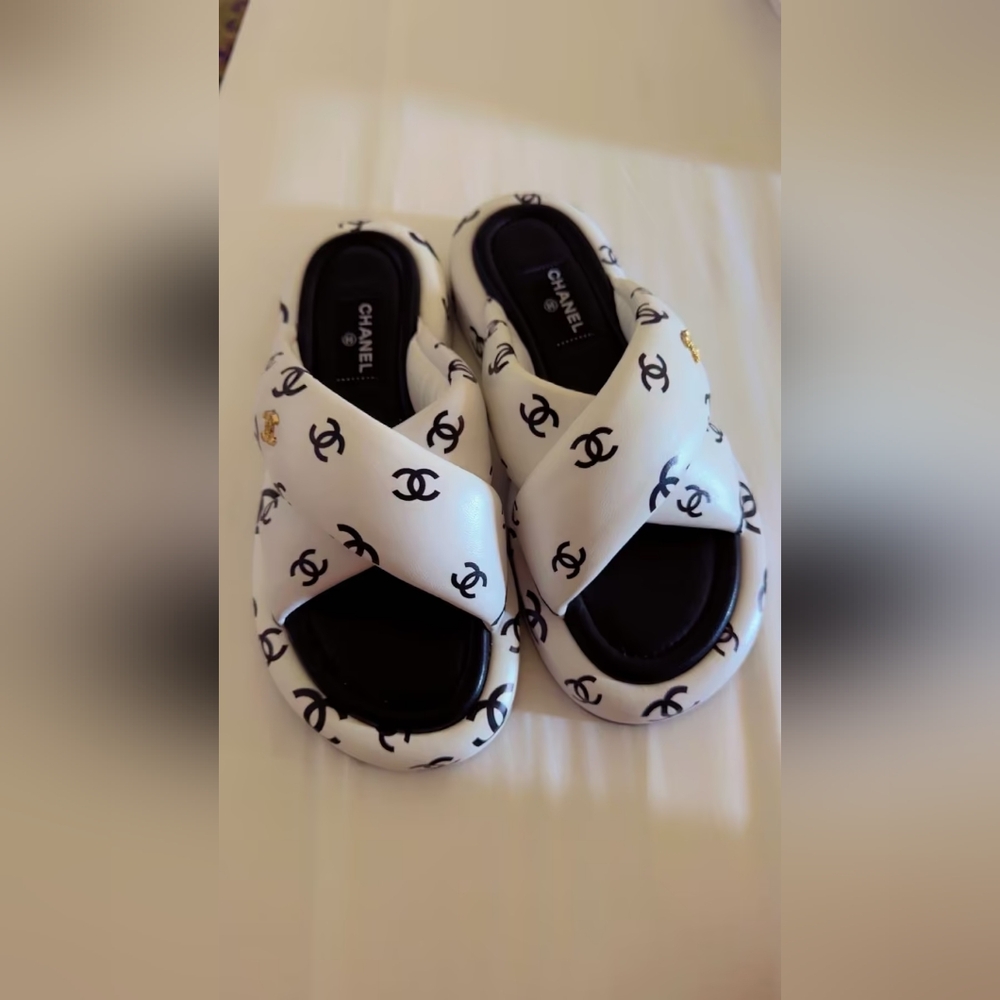 Chanel Logo Slides Sandals